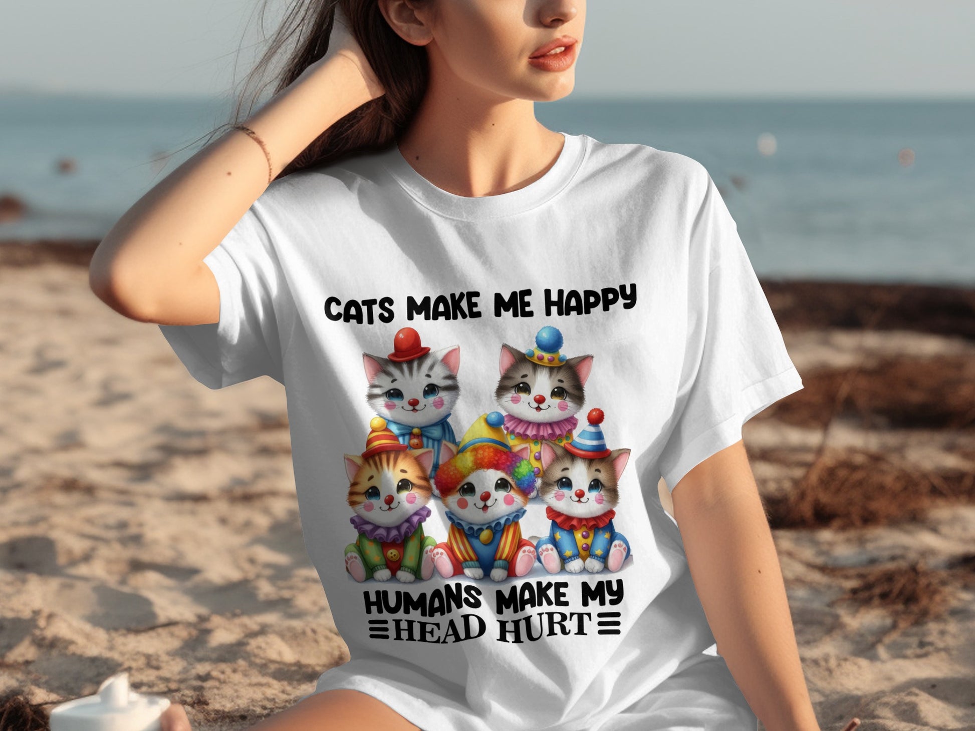 Cats Make Me Happy Clown Kittens Humorous Graphic T-shirt