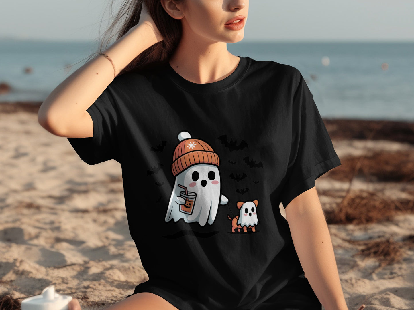 Cute Halloween Ghost and Dog Graphic T-shirt