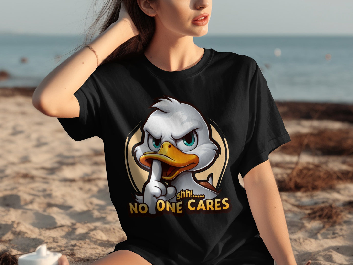 Shhh No One Cares Angry Duck Graphic T-Shirt