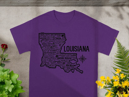 Purple T-Shirt with Louisiana State Map Design