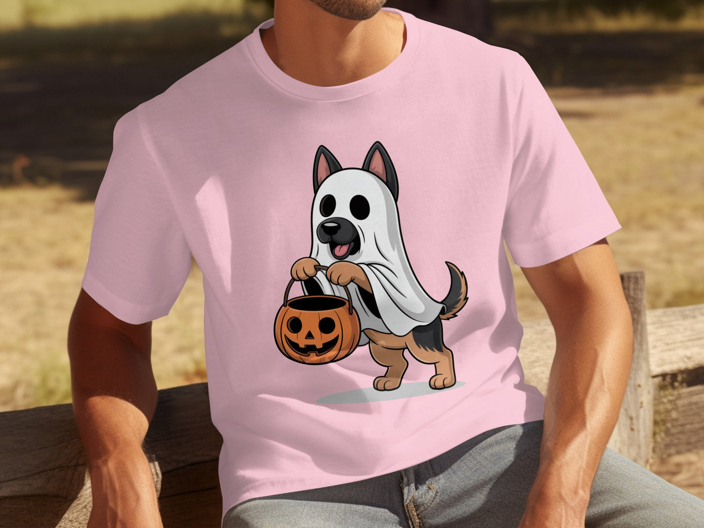 Halloween Ghost Dog with Pumpkin Trick or Treat T-shirt