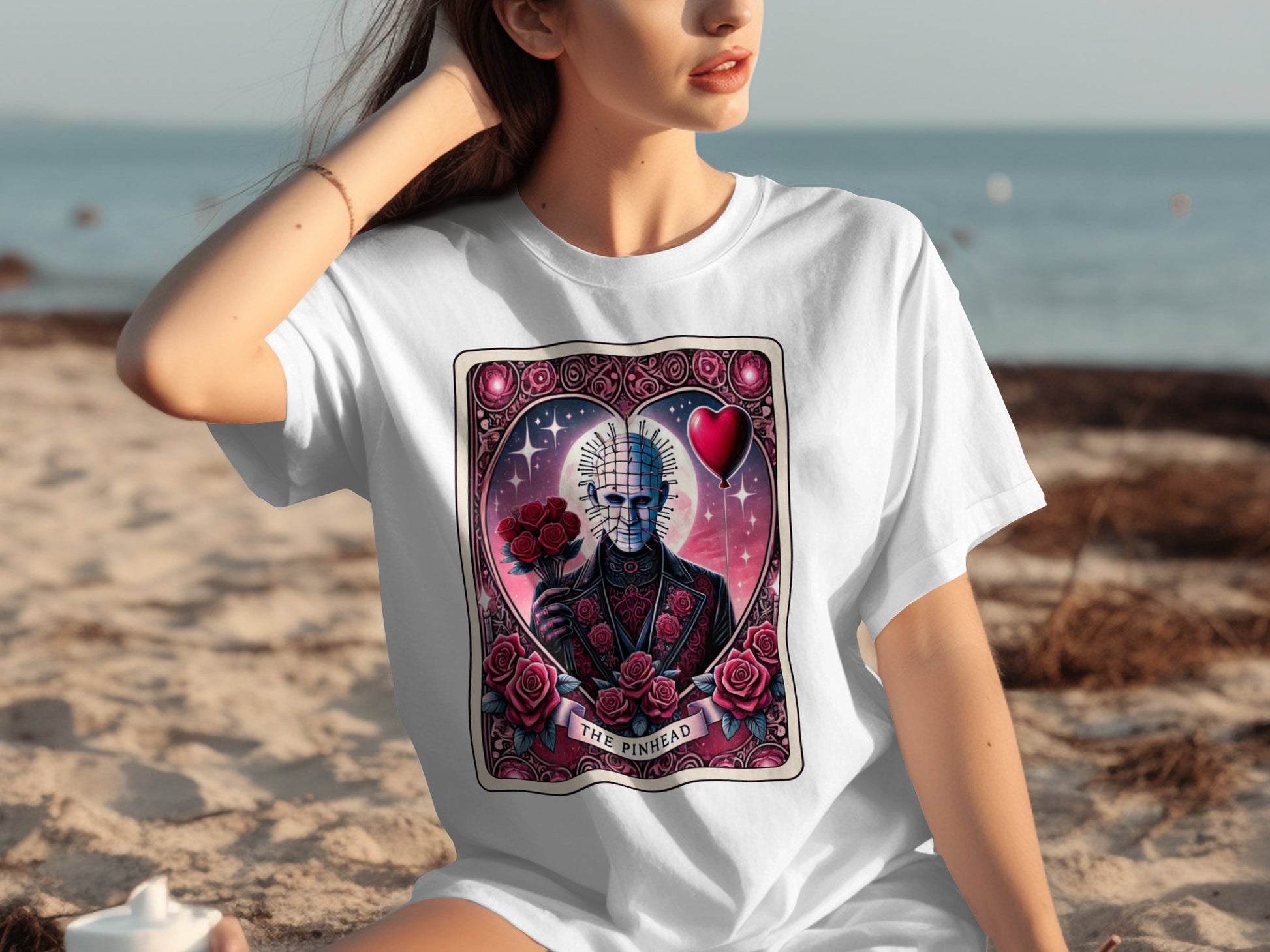 Heart and Roses Graphic with Pinhead Design T-shirt