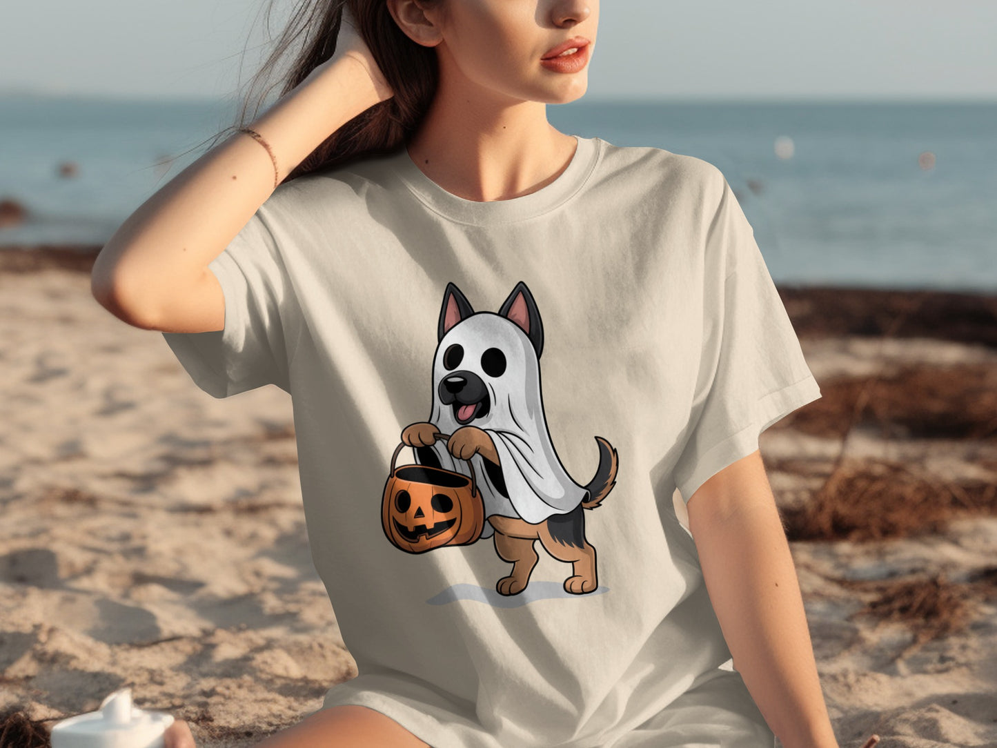 Cute Dog in Halloween Ghost Costume T-shirt