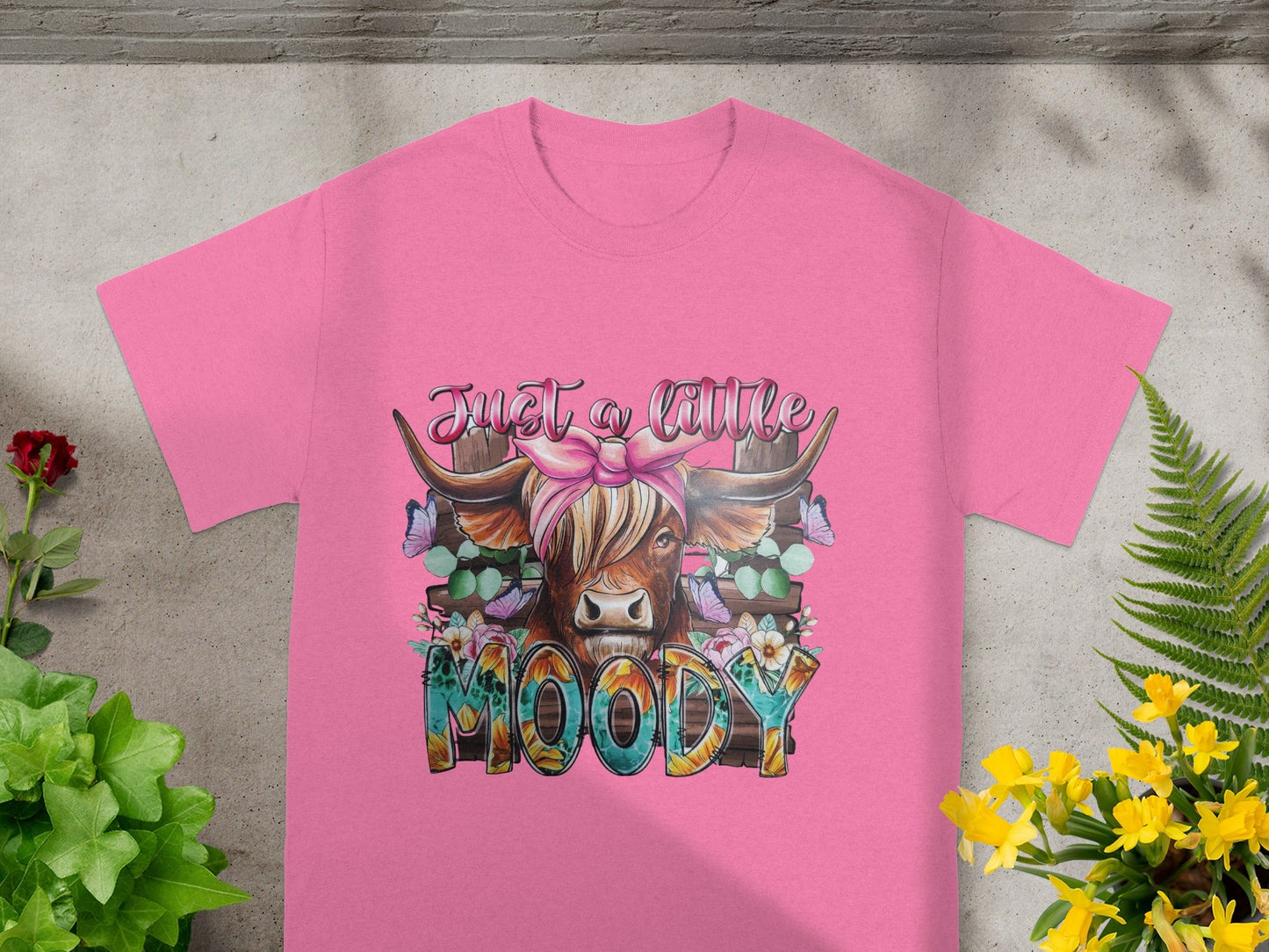 Just a Little Moody Pink Cow Graphic T-shirt