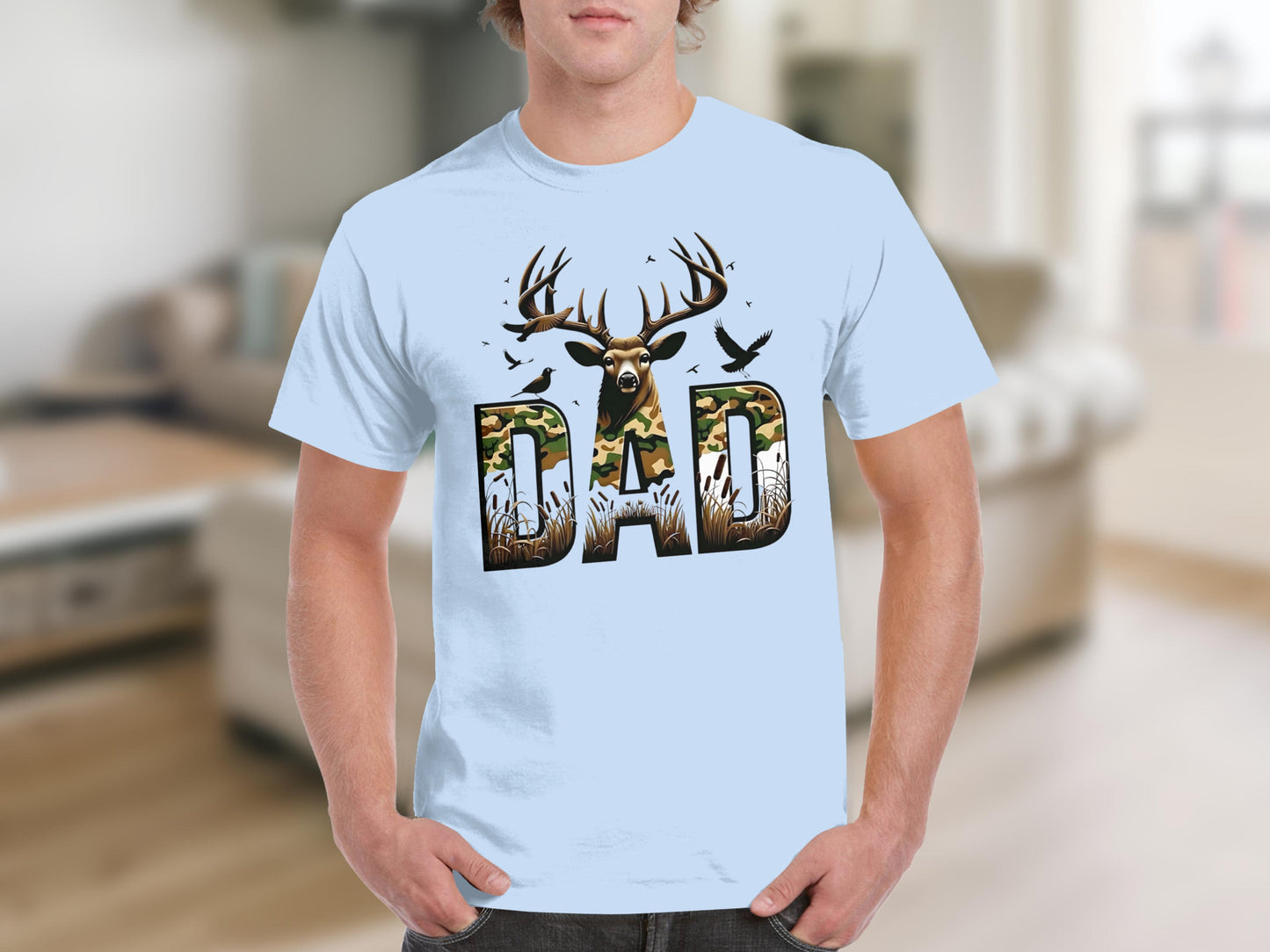 Dad T-Shirt with Deer and Camouflage Design