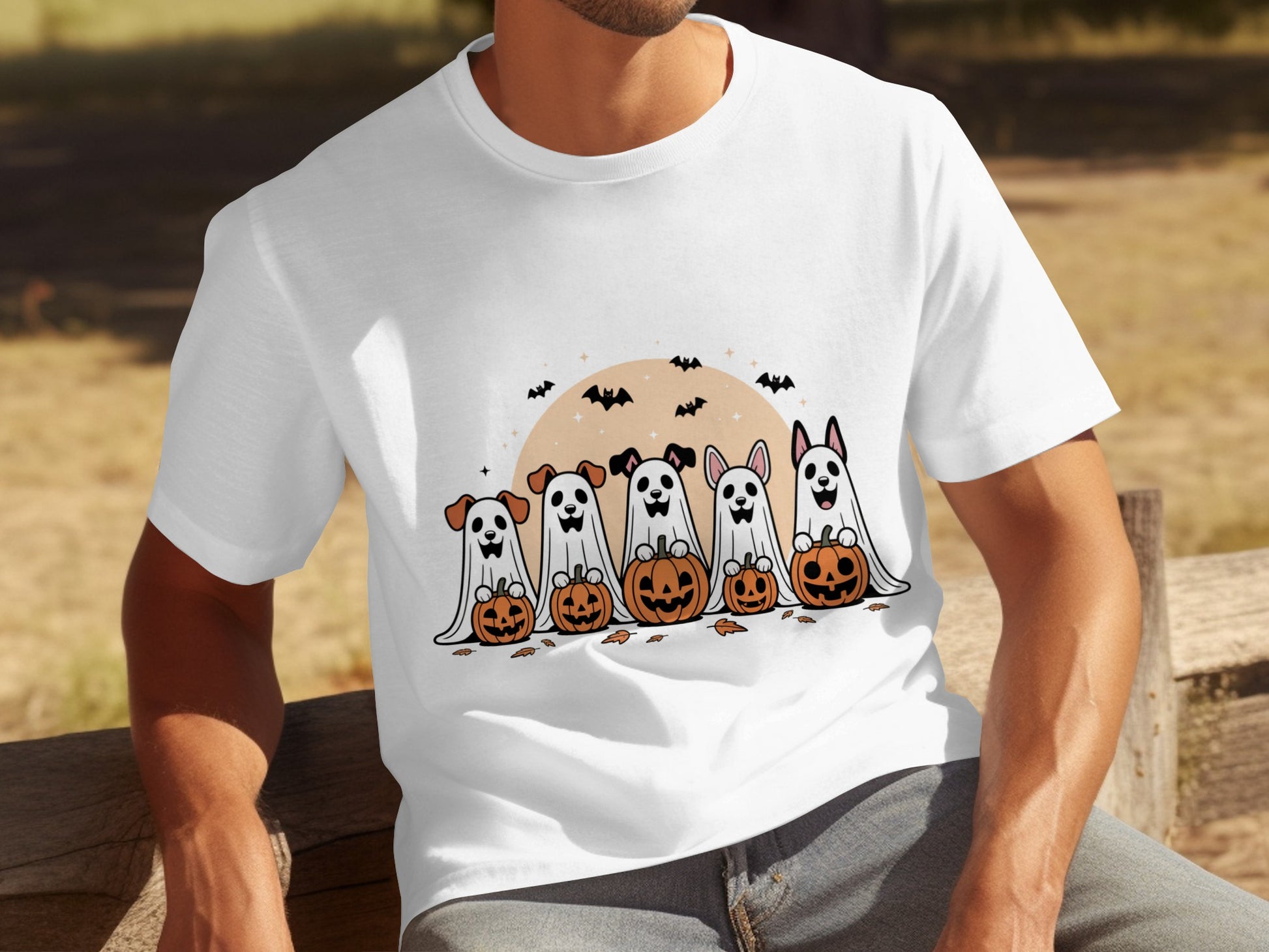 Cute Halloween Dog Ghosts with Pumpkins T-Shirt
