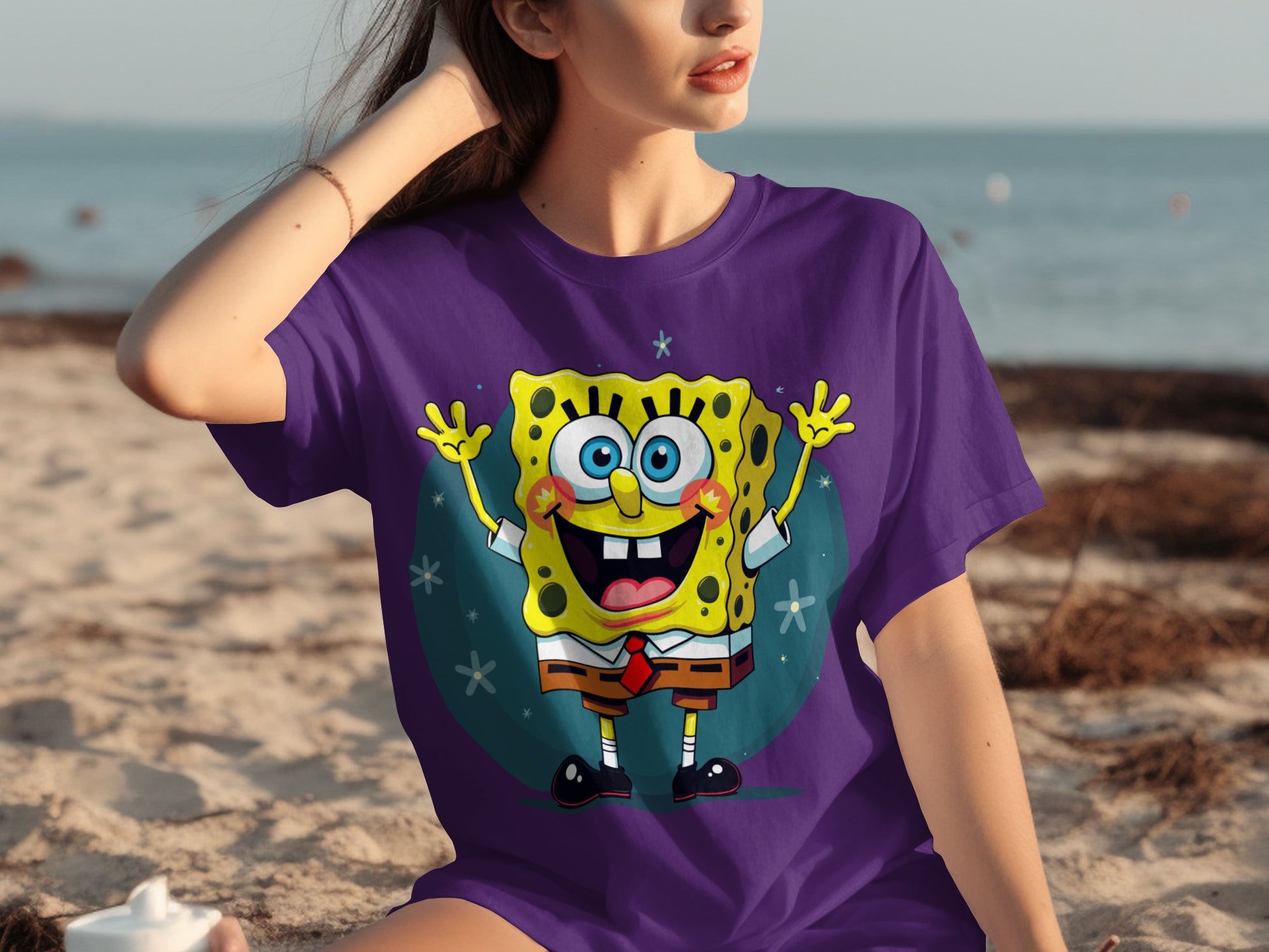 Vibrant Cartoon Character Beach Style T-shirt
