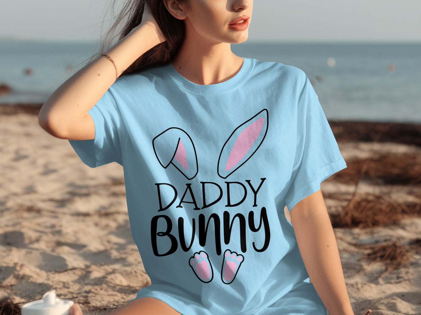 Cute Daddy Bunny Graphic Tee for Beach Fun
