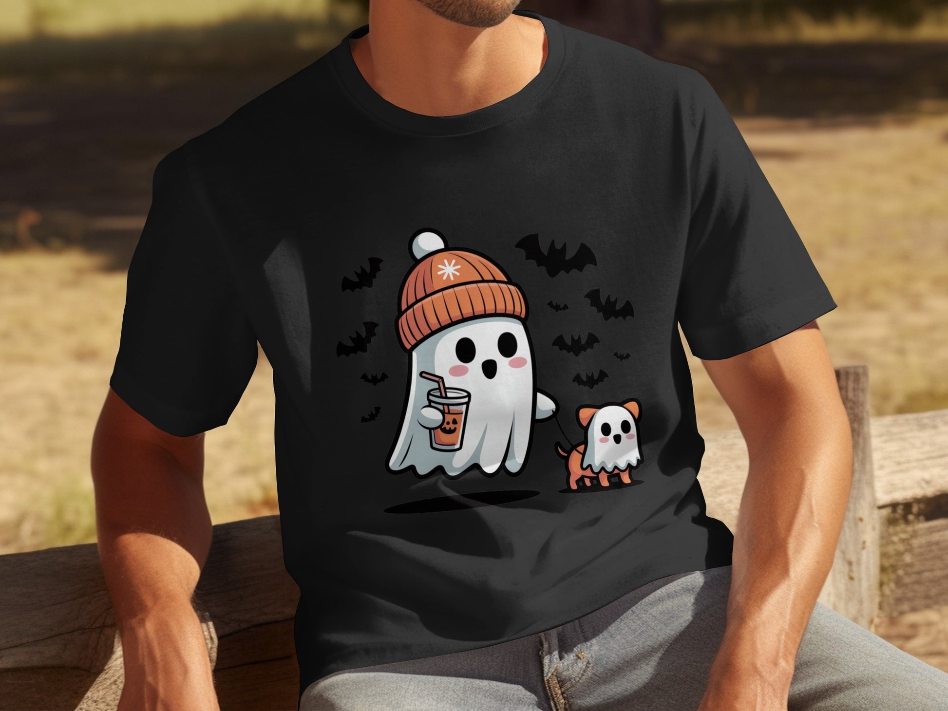 Cute Ghost and Dog Halloween with Bubble Tea Shirt