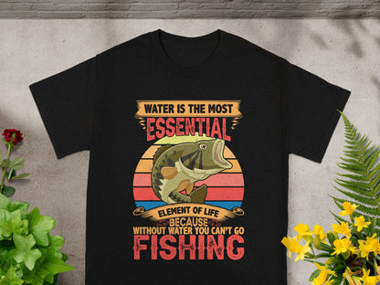 Black t-shirt with vintage bass fishing graphic and text.