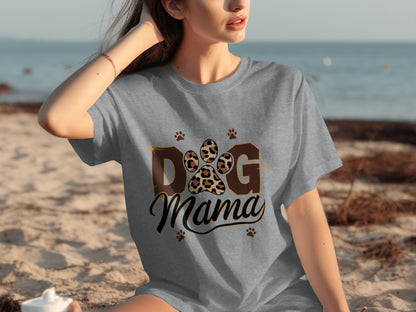Dog Mama Leopard Print Paw T-shirt for Dog Lovers