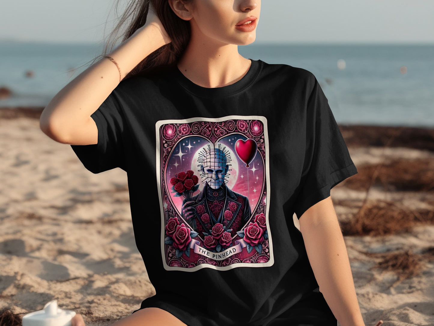 The Pinhead Graphic Art with Roses and Hearts Shirt