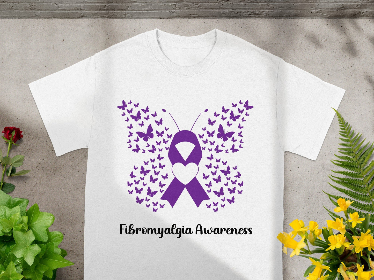 Fibromyalgia Awareness Butterfly Ribbon Graphic T-Shirt