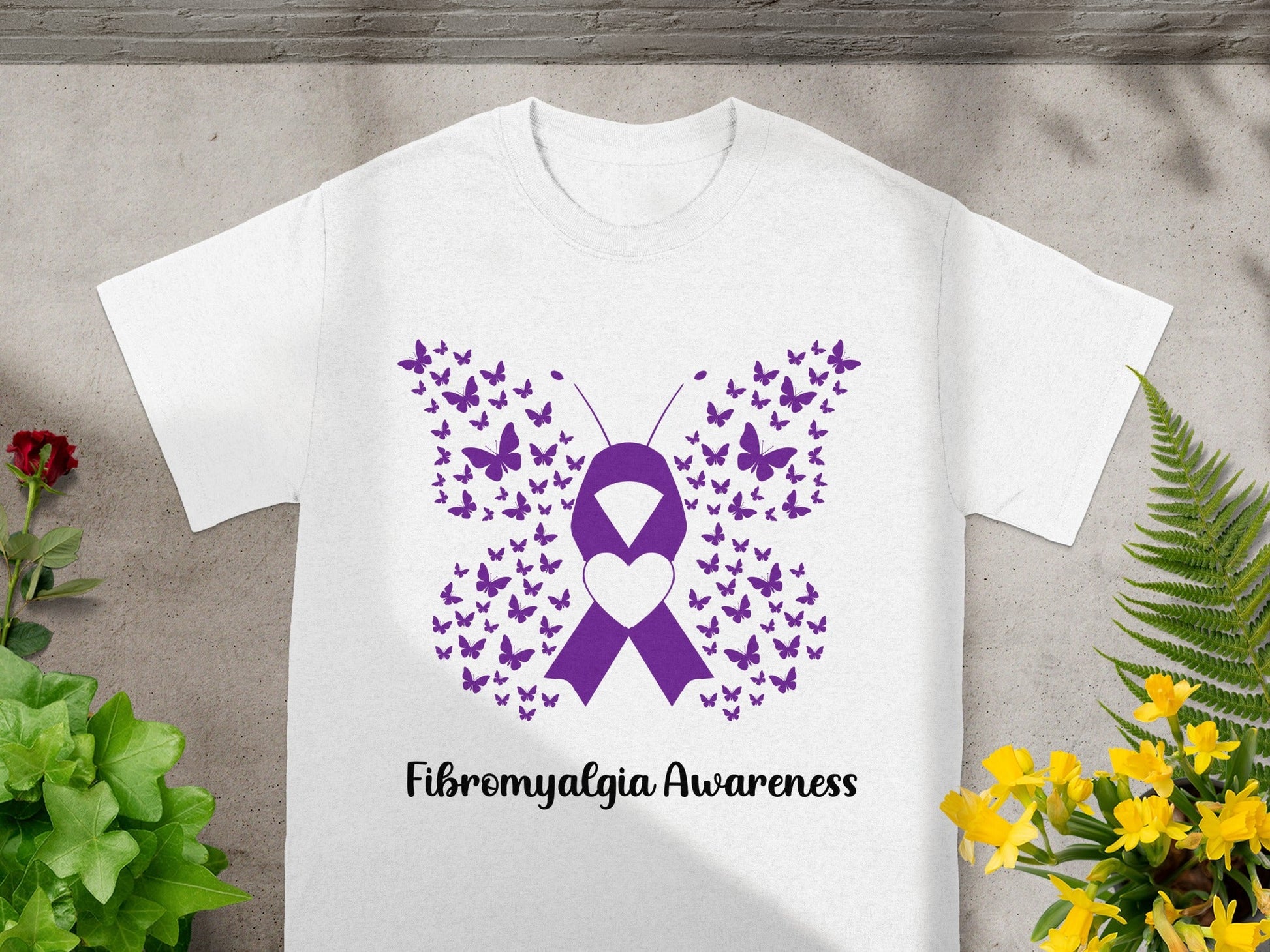 Fibromyalgia Awareness Butterfly Ribbon Graphic T-Shirt