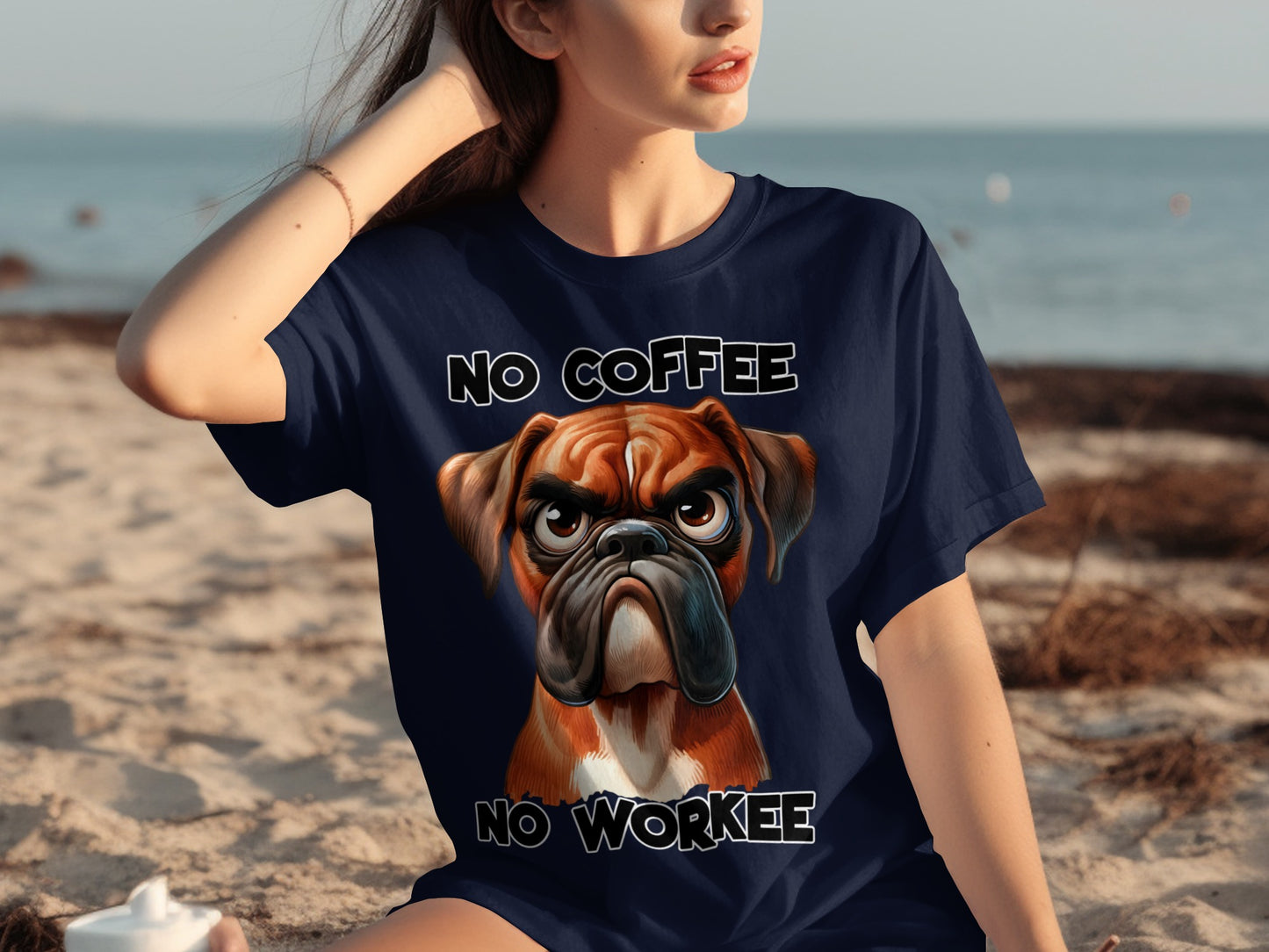 No Coffee No Workee Grumpy Dog Graphic T-Shirt