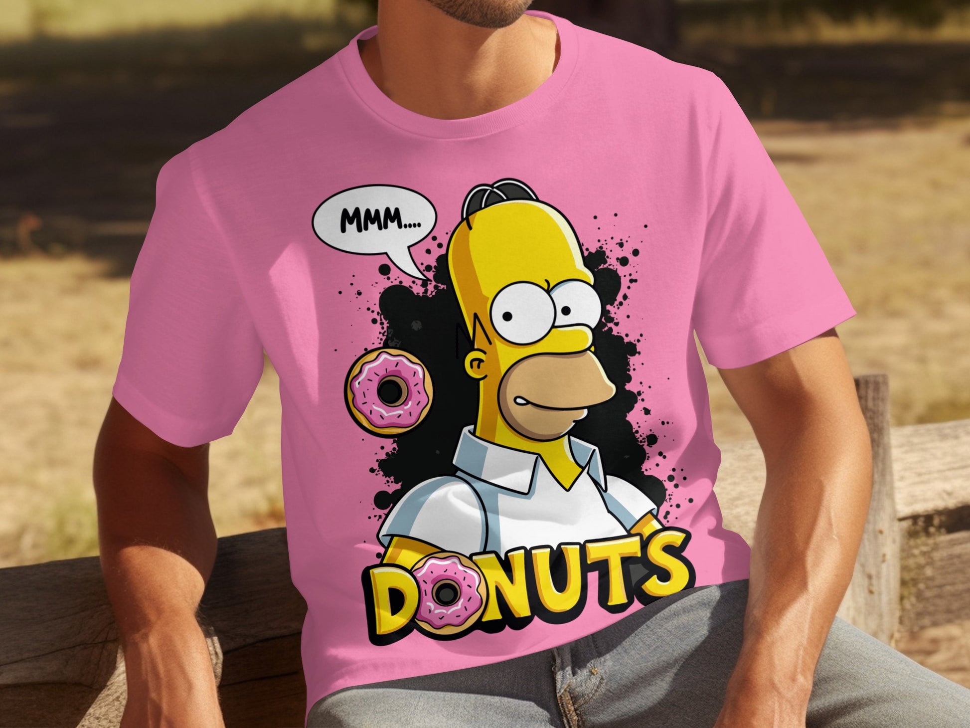 Pink T-Shirt with Homer Simpson Donuts Graphic Design