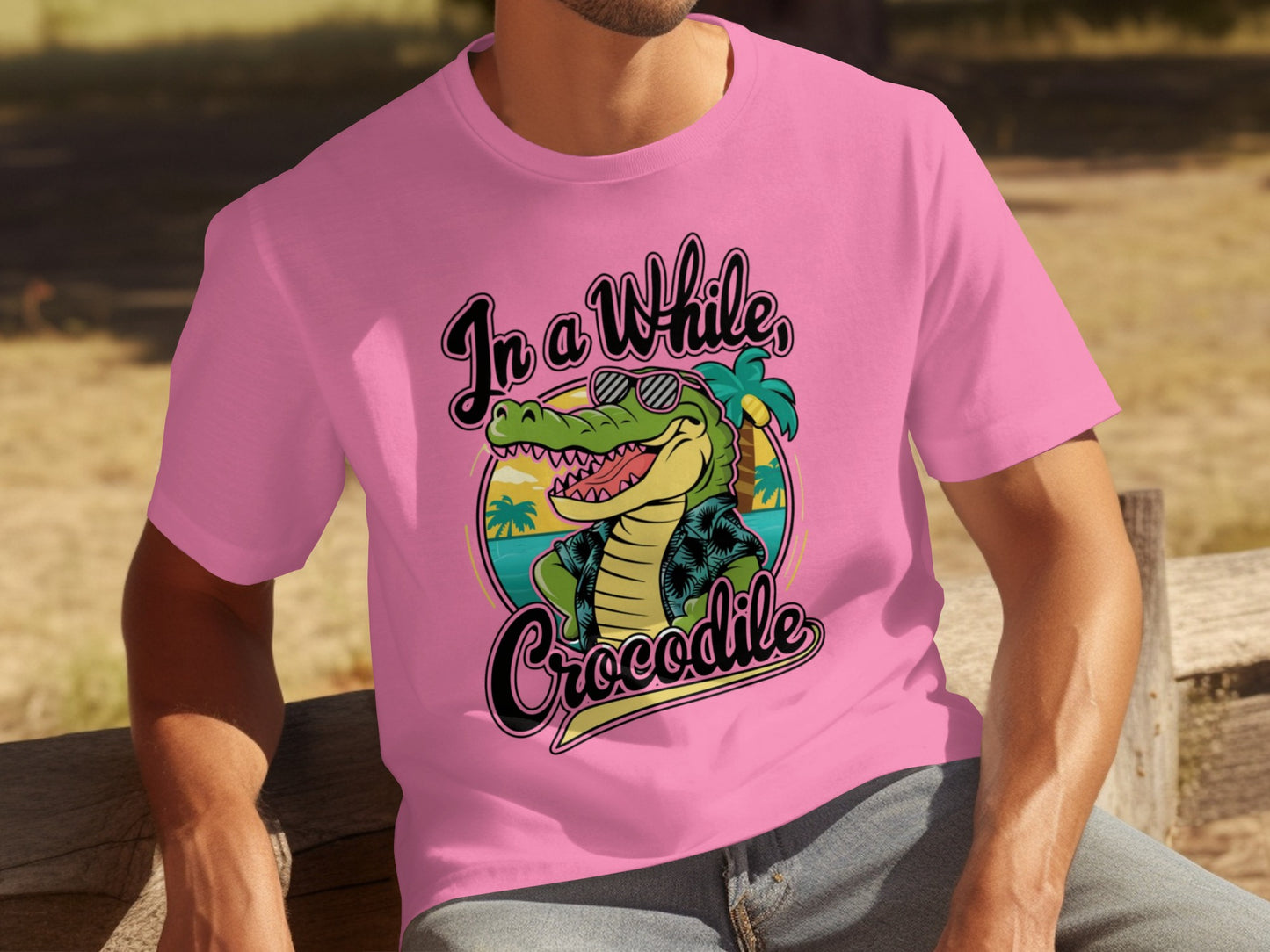 In a While Crocodile Colorful Pink Casual T-Shirt
