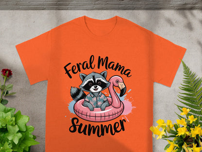 Feral Mama Summer Raccoon Flamingo Graphic T-shirt