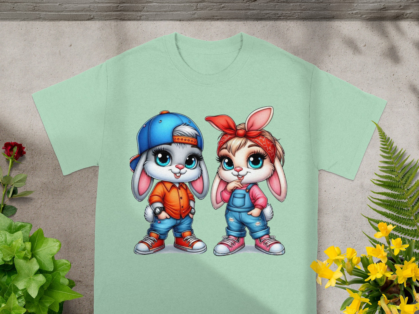 Cute Cartoon Bunny Wearing Hip Hop and Bandana T-Shirt