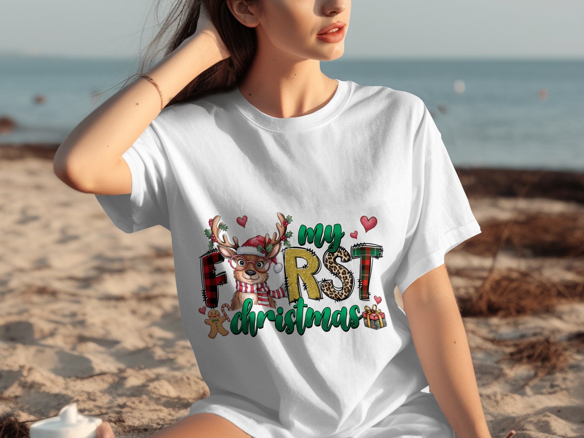 My First Christmas Cute Reindeer Baby Holiday T-shirt