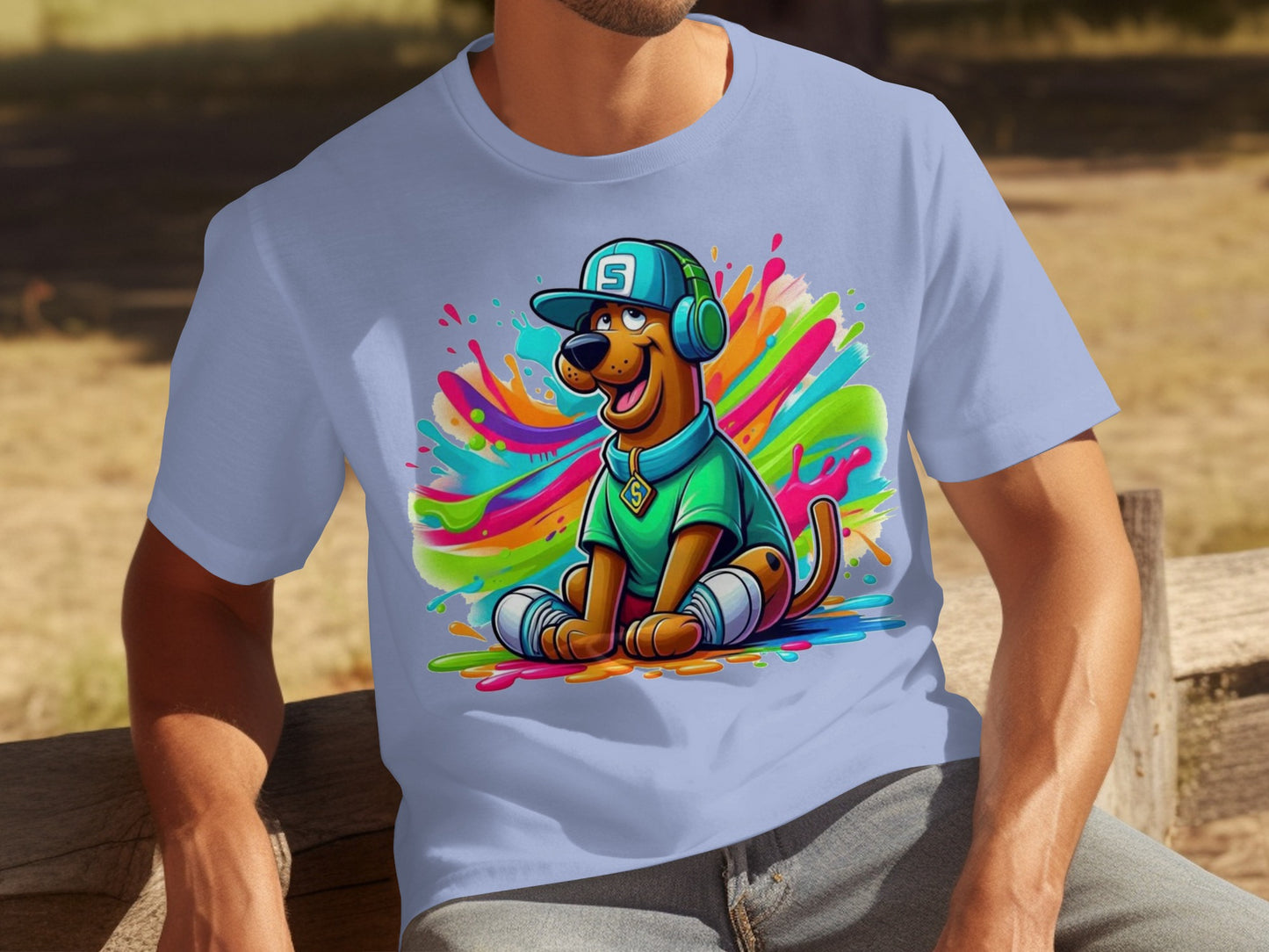 Colorful Cartoon Dog with Headphones T-Shirt