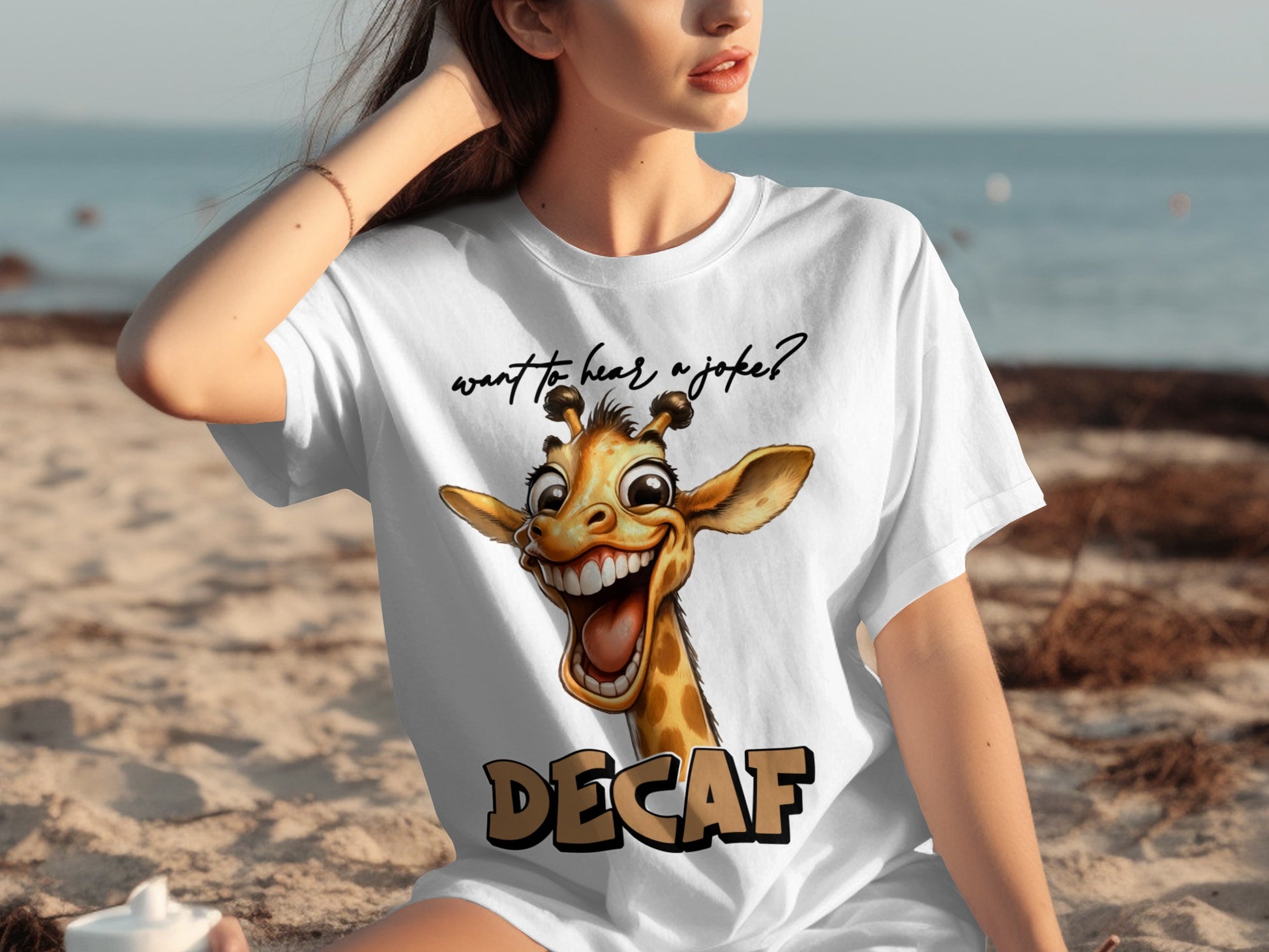 Funny Giraffe Decaf Joke Shirt for Beach Lovers