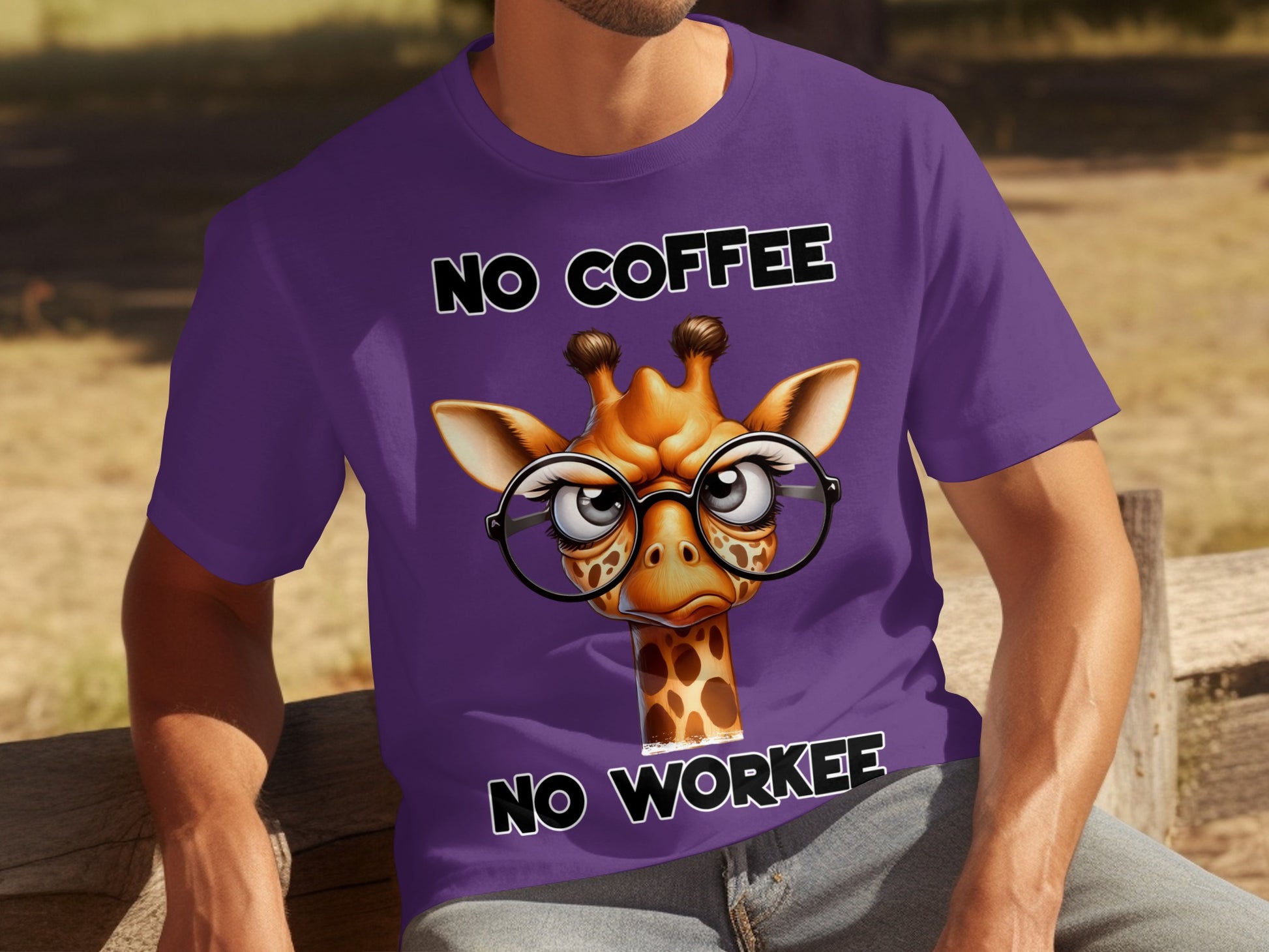 No Coffee No Workee Funny Giraffe Graphic Tee