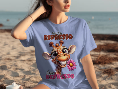 Cute Giraffe With Espresso And Depresso Text Shirt