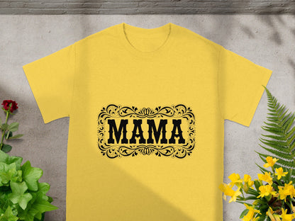 Stylish Yellow T-Shirt with Black Mama Design