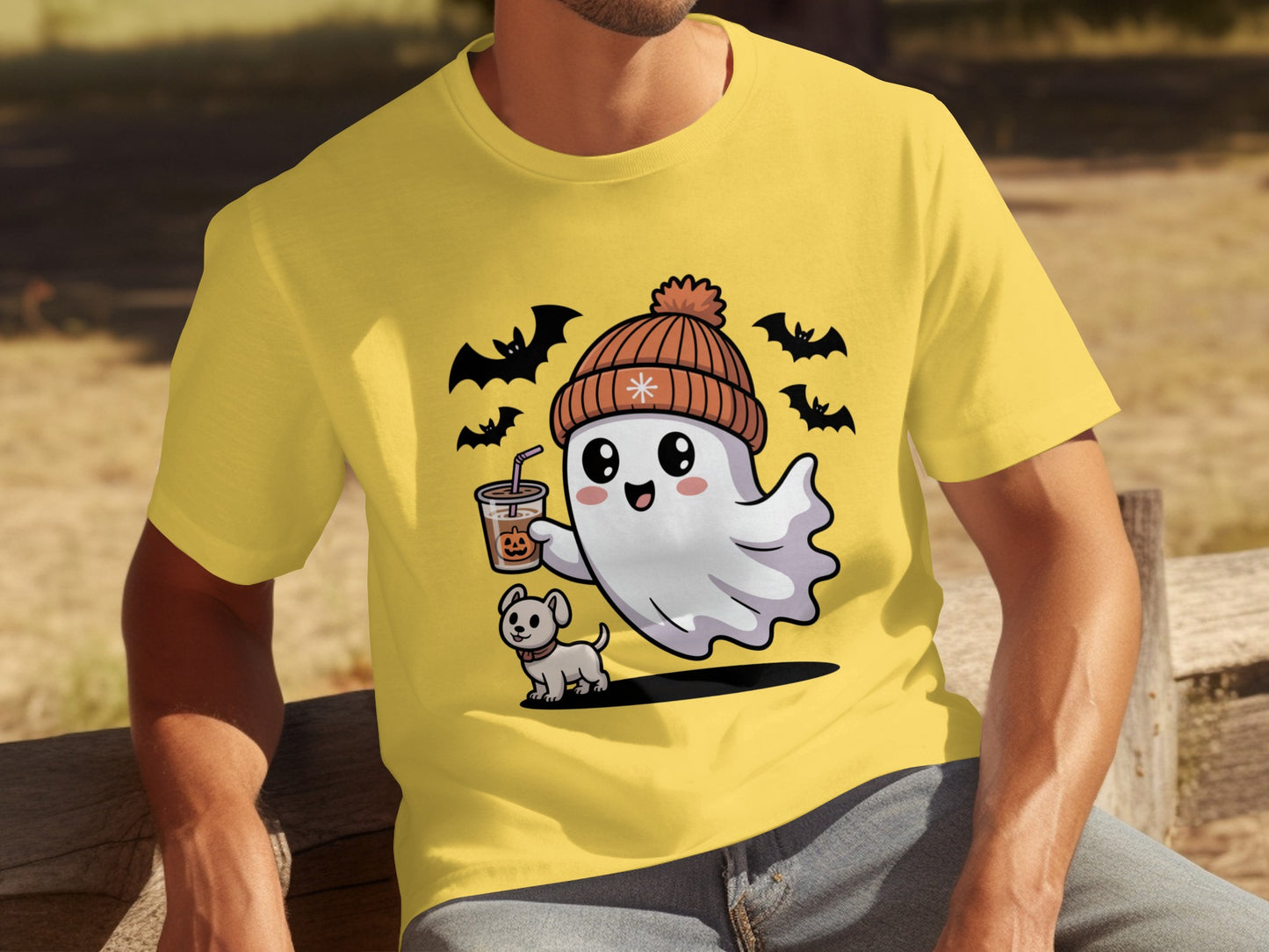 Cute Ghost and Dog Halloween Yellow T-shirt