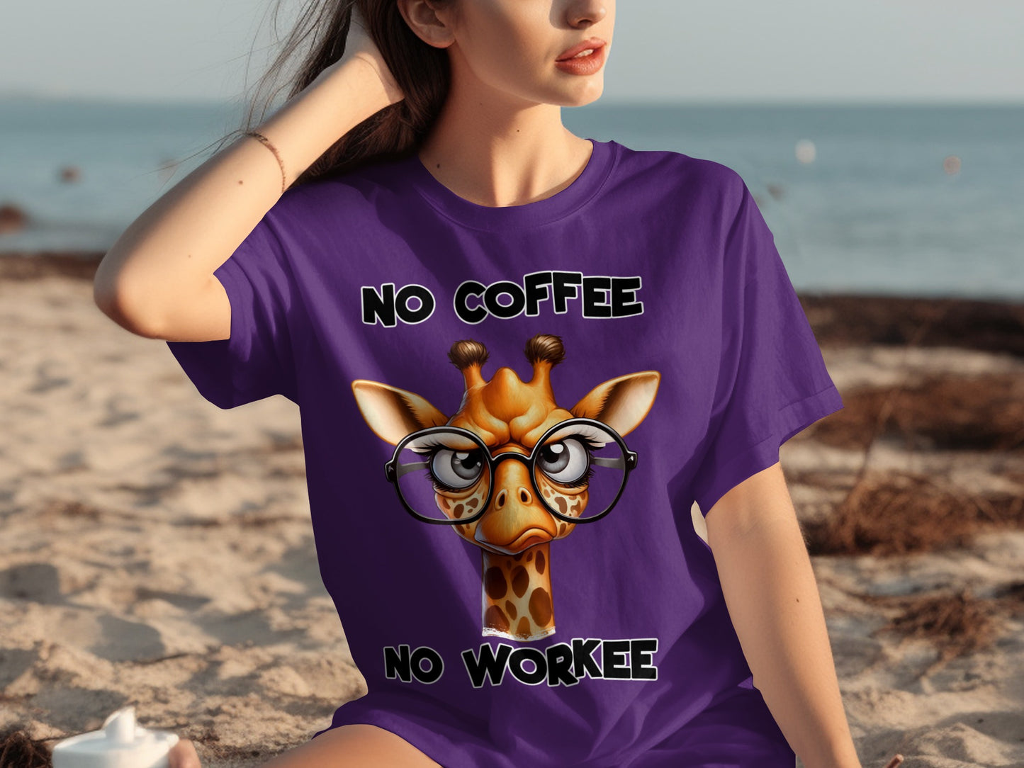 Funny No Coffee No Workee Giraffe Graphic Tee