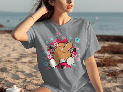 Cute Cartoon Dog Surrounded by Flowers Graphic Shirt