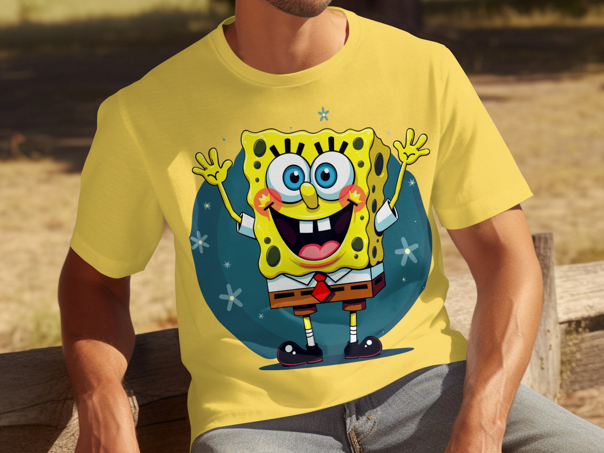 Vibrant Yellow SpongeBob Graphic T-Shirt for Animation Fans