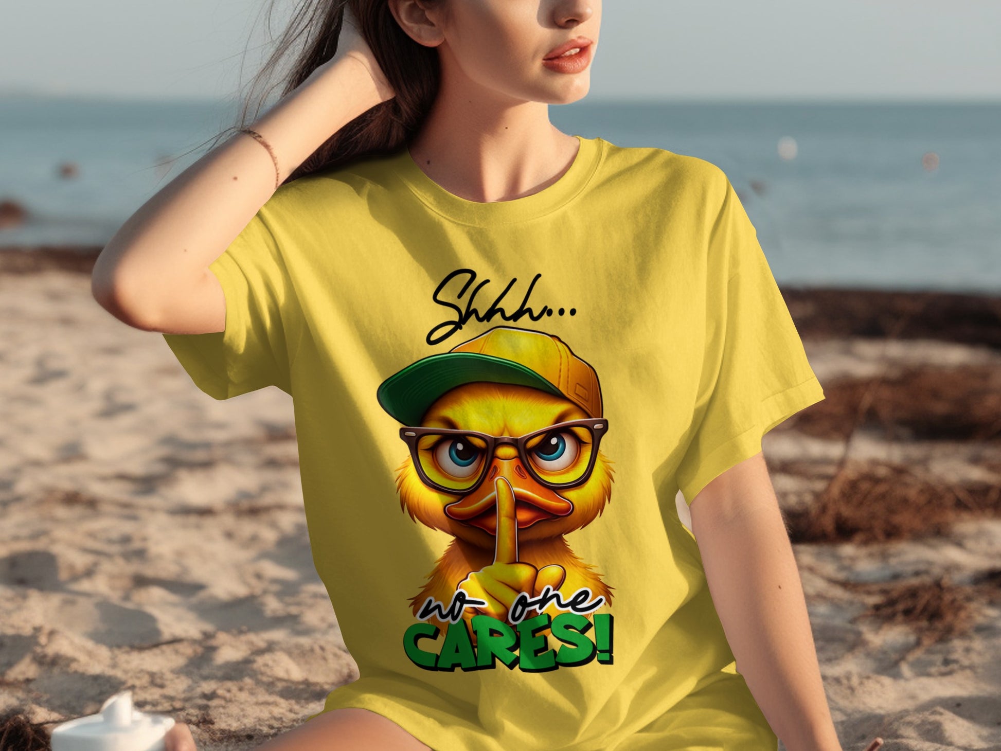 Shhh No One Cares Funny Duck Graphic T-Shirt