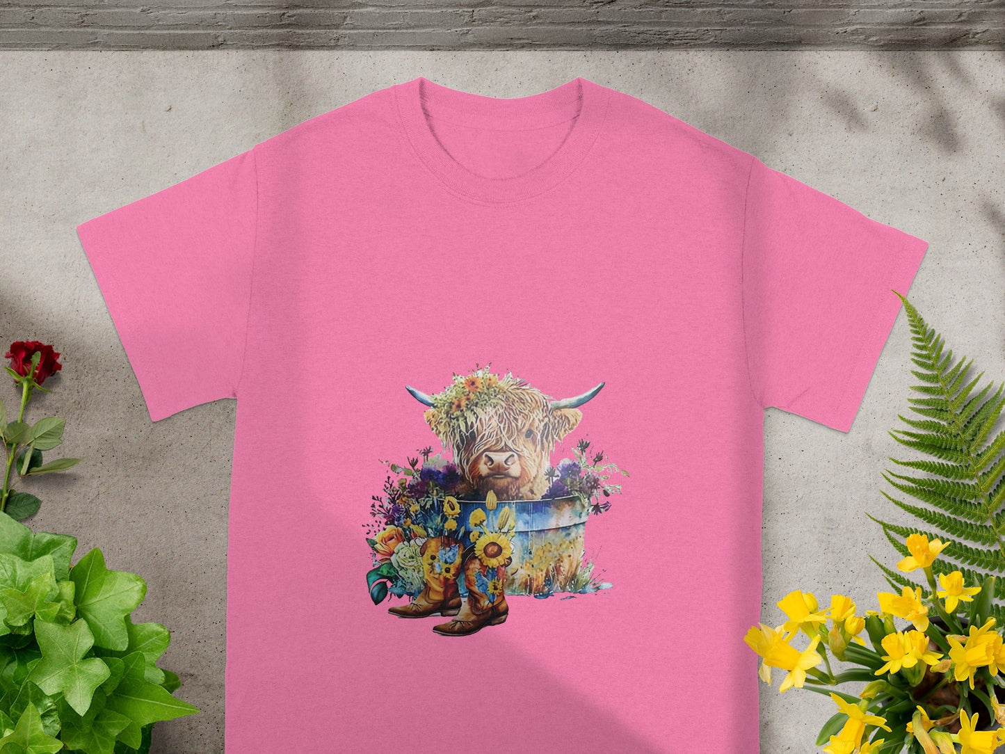 Adorable Highland Cow Floral Graphics Shirt