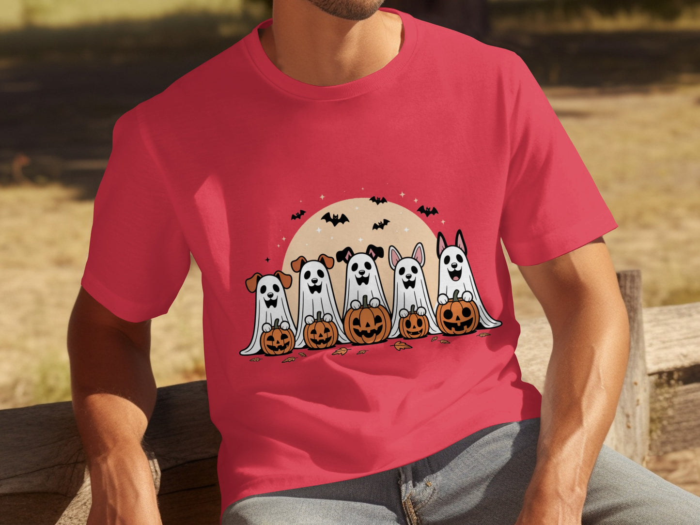 Cute Ghost Dogs with Pumpkins Halloween T-Shirt