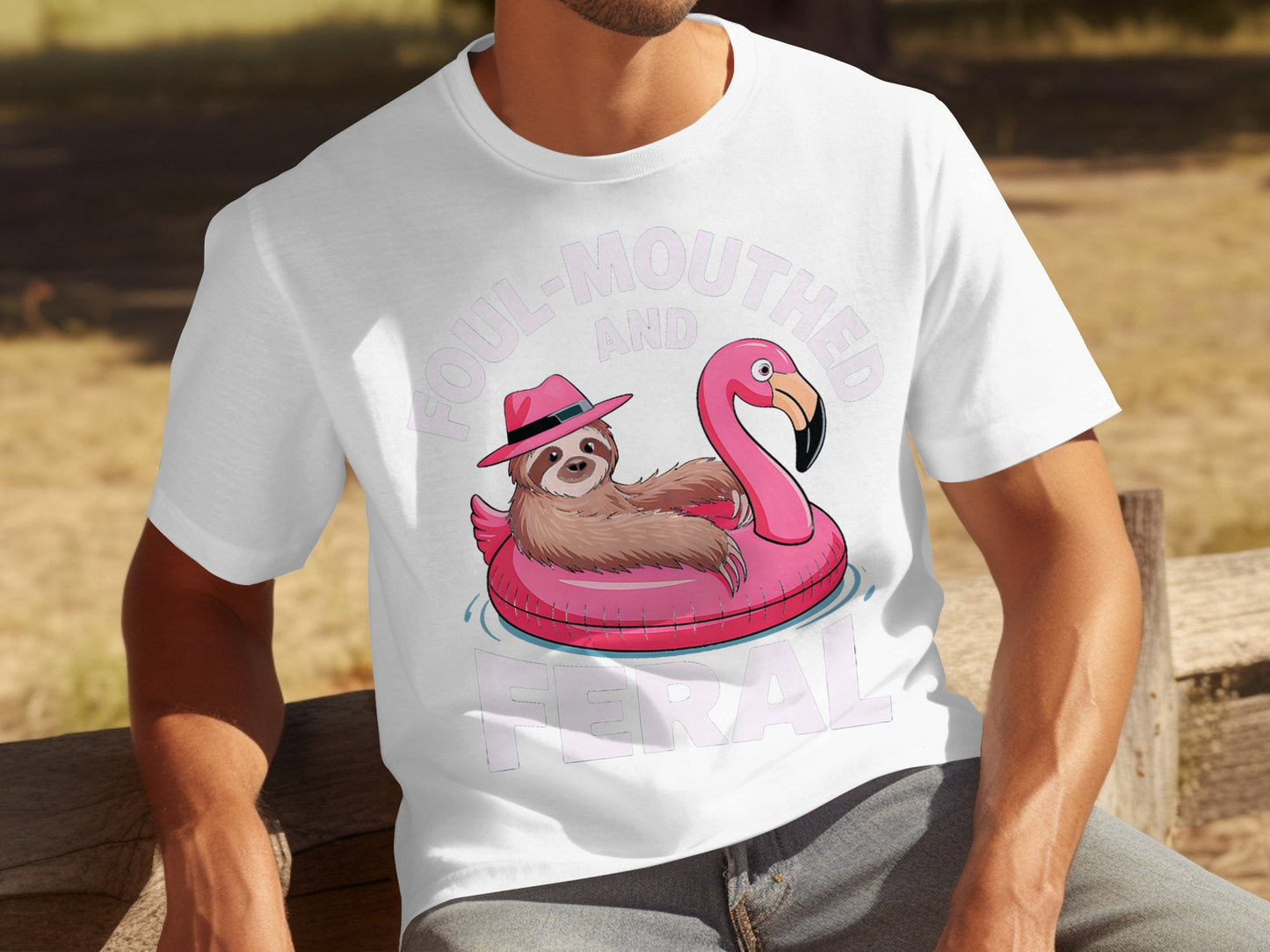 Foul-Mouthed and Feral Sloth Flamingo T-shirt