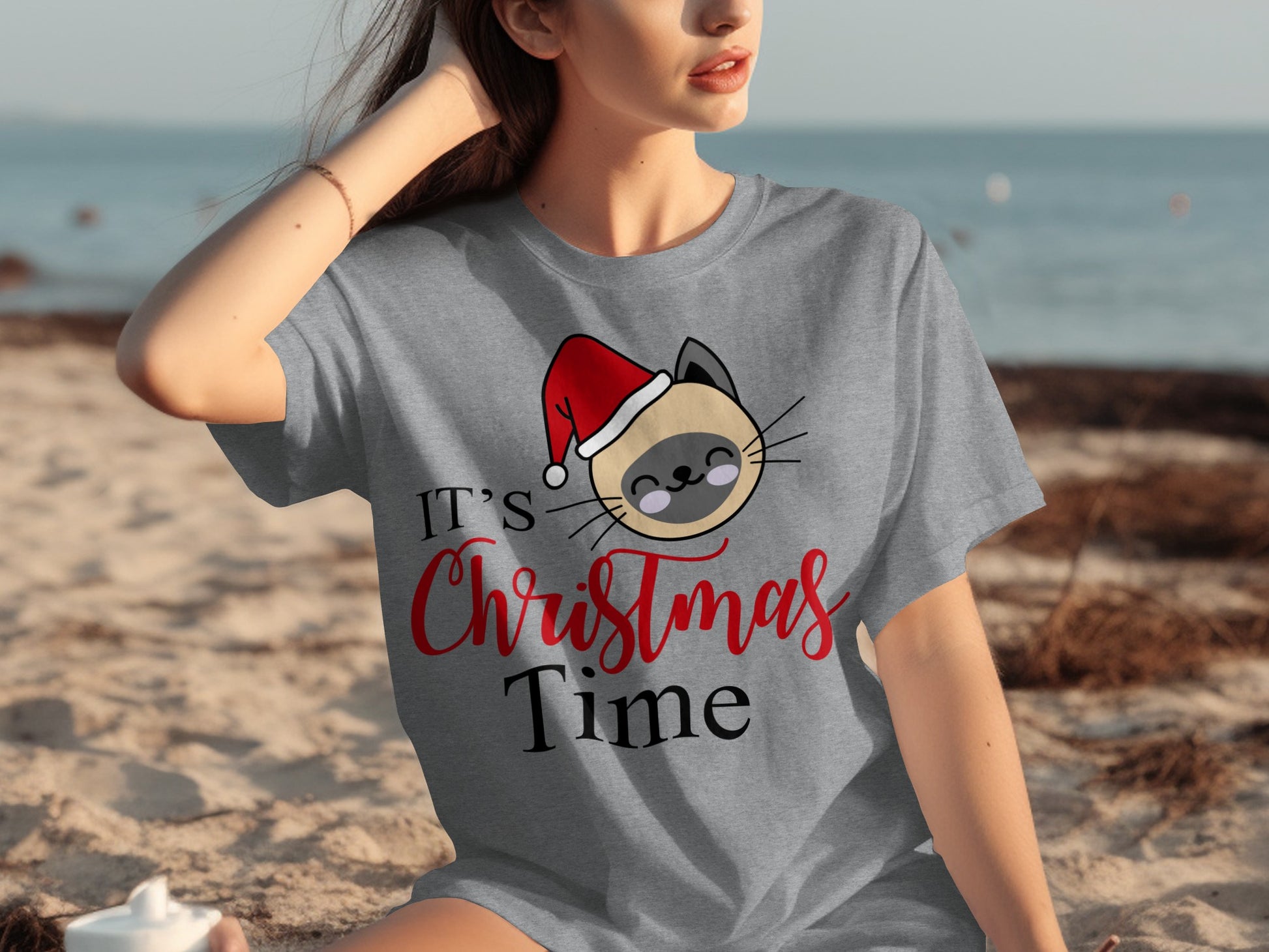 It's Christmas Time Cat Wearing Santa Hat Shirt