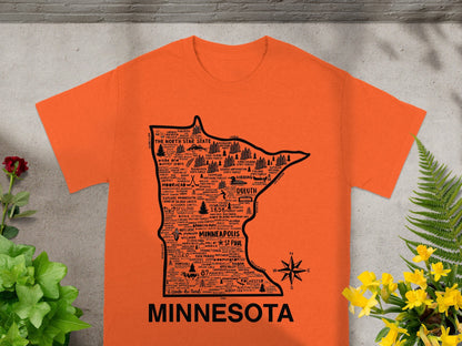 Minnesota Map Design Orange Graphic T-Shirt