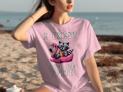 I Exist Out Of Spite Raccoon Flamingo T-Shirt