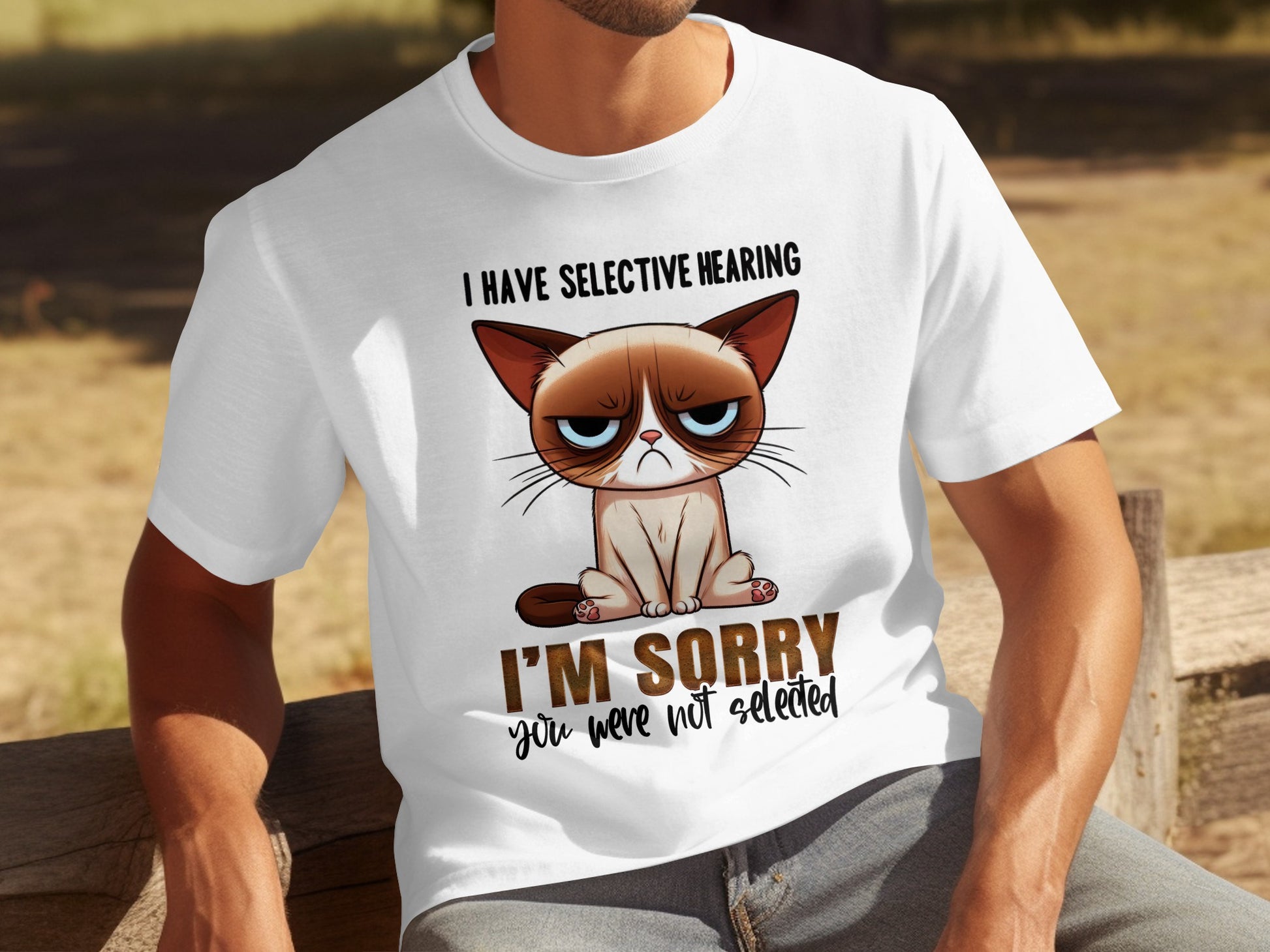 Funny Cat With Selective Hearing Graphic T-Shirt
