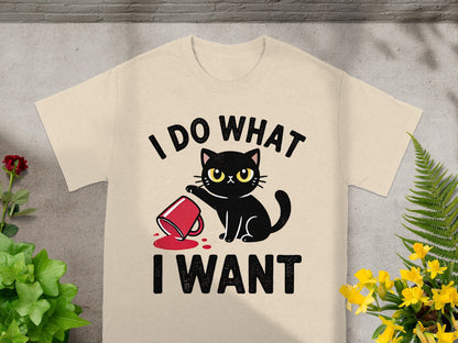 I Do What I Want Cat with Cup Graphic T-shirt