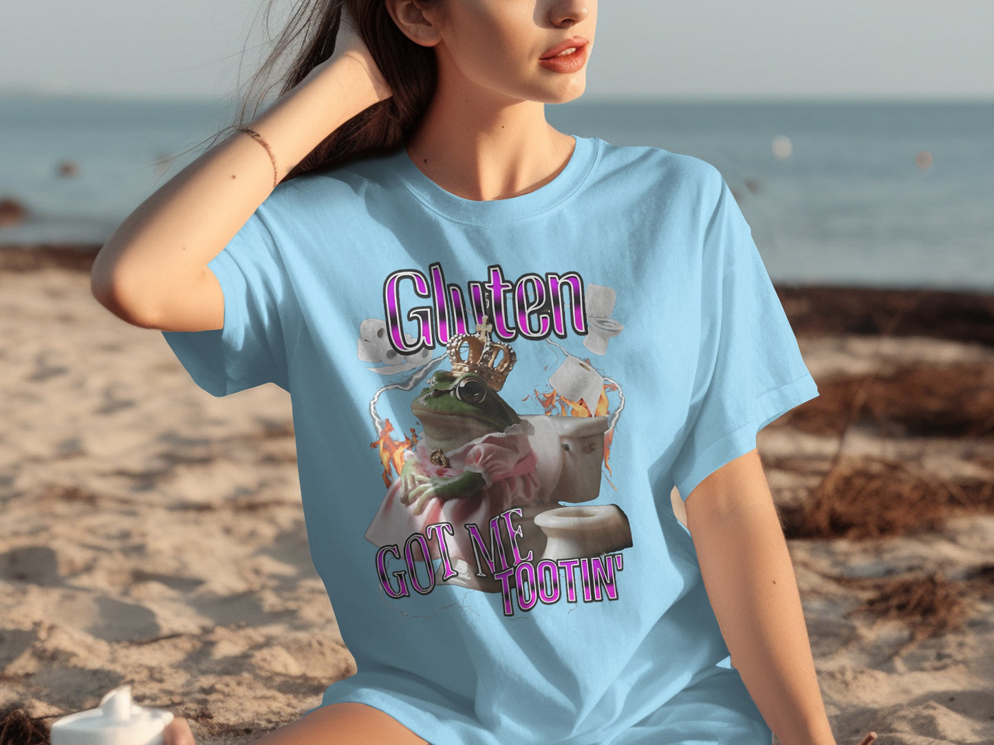 Gluten Got Me Tootin' Funny Frog Graphic T-shirt