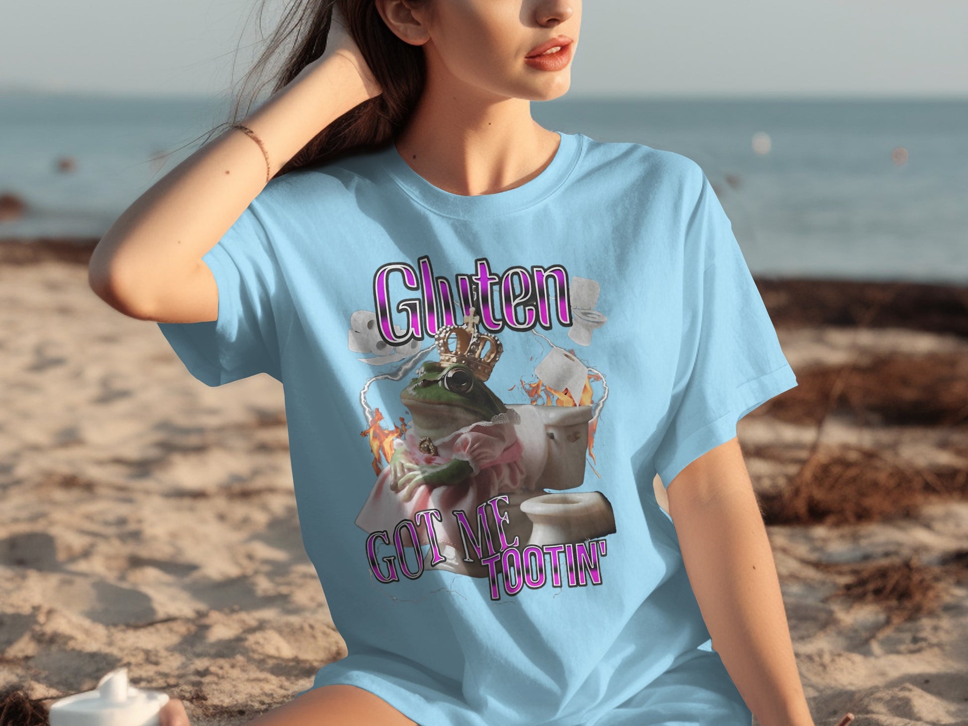 Gluten Got Me Tootin' Funny Frog Graphic T-shirt