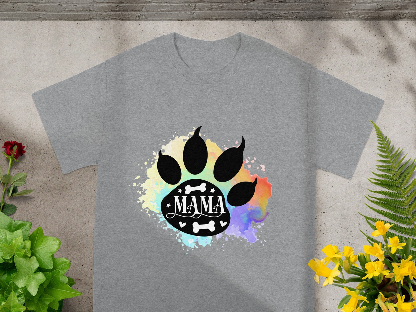Colorful Paw Print Mama Graphic T-Shirt for Pet Lovers