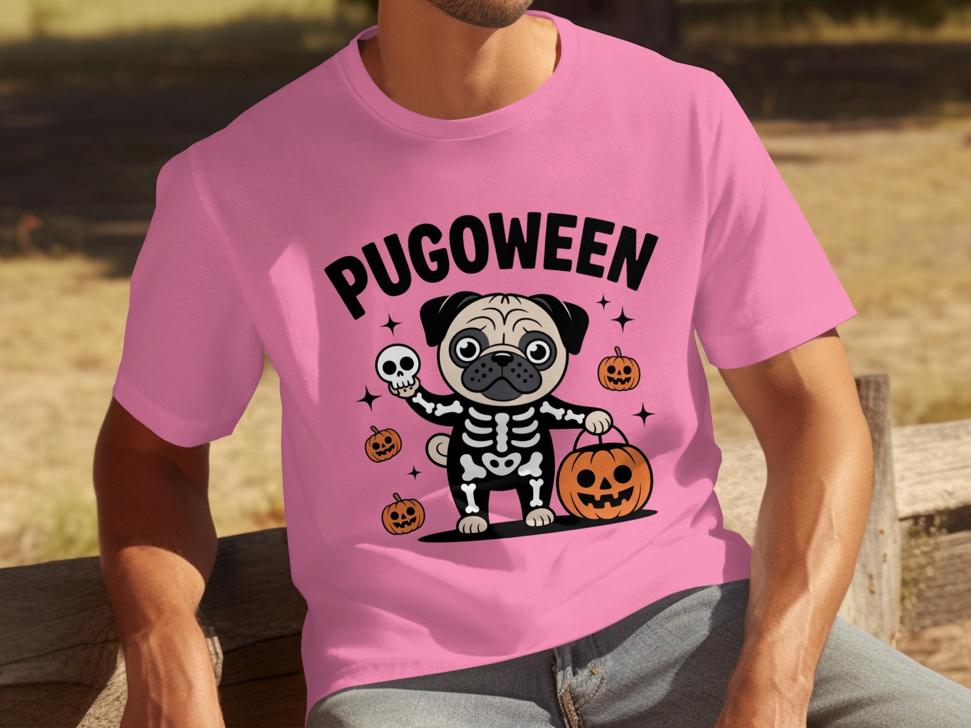Pink Pugoween Halloween Graphic T-Shirt for Pug Lovers