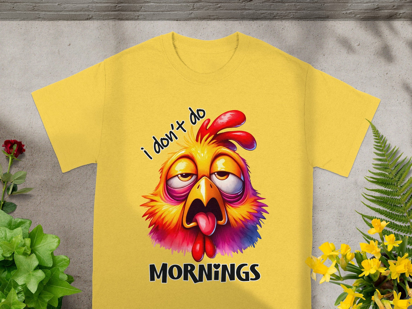 I Don't Do Mornings Funny Chicken Graphic T-Shirt