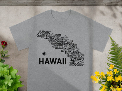 Hawaii Map Style Graphic Design T-shirt