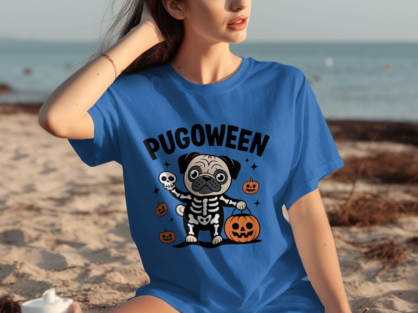 Pugoween Halloween Skeleton Pug Graphic T-shirt