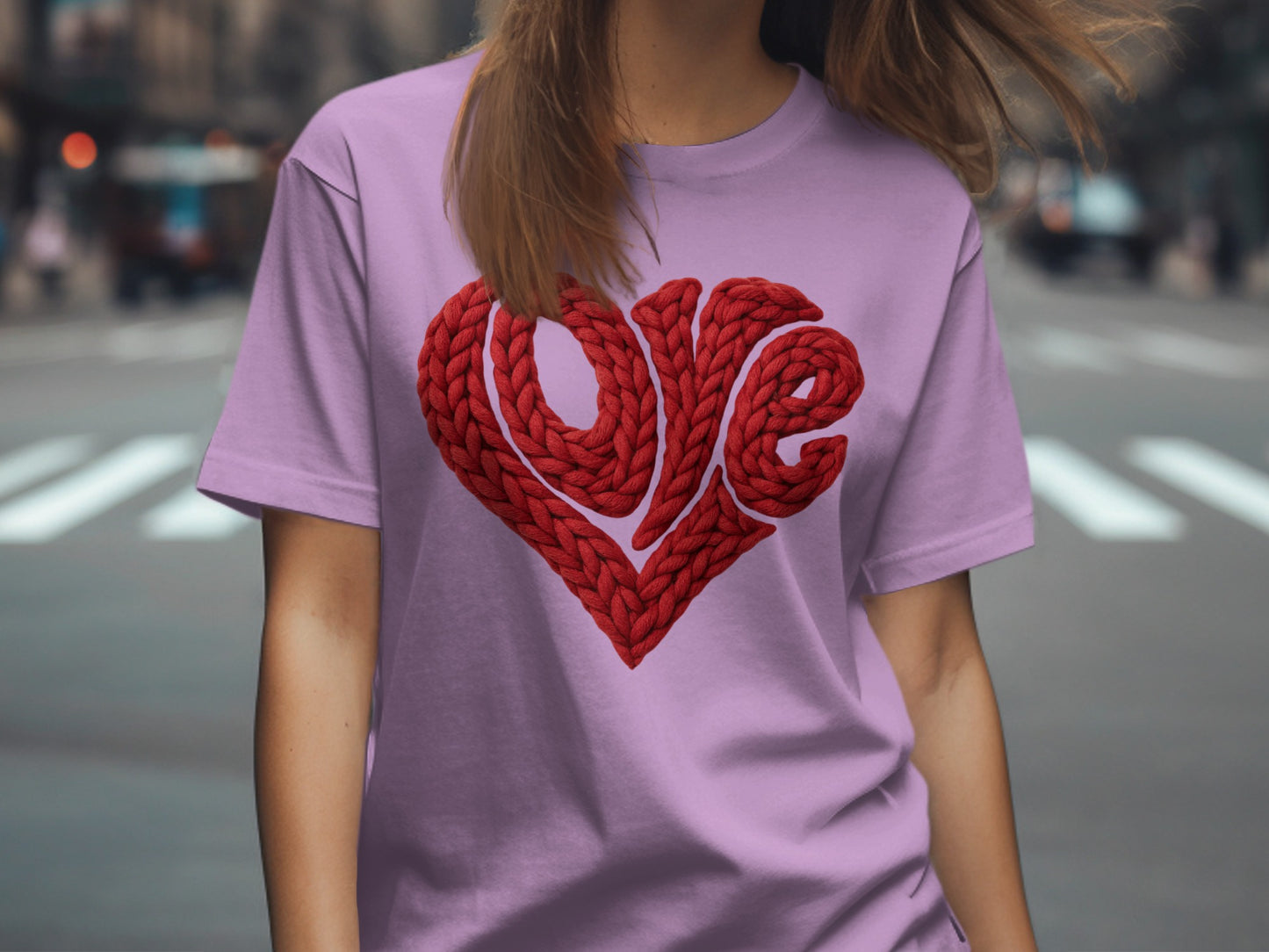 Purple Tee with Red Rope Love Heart Design T-shirt